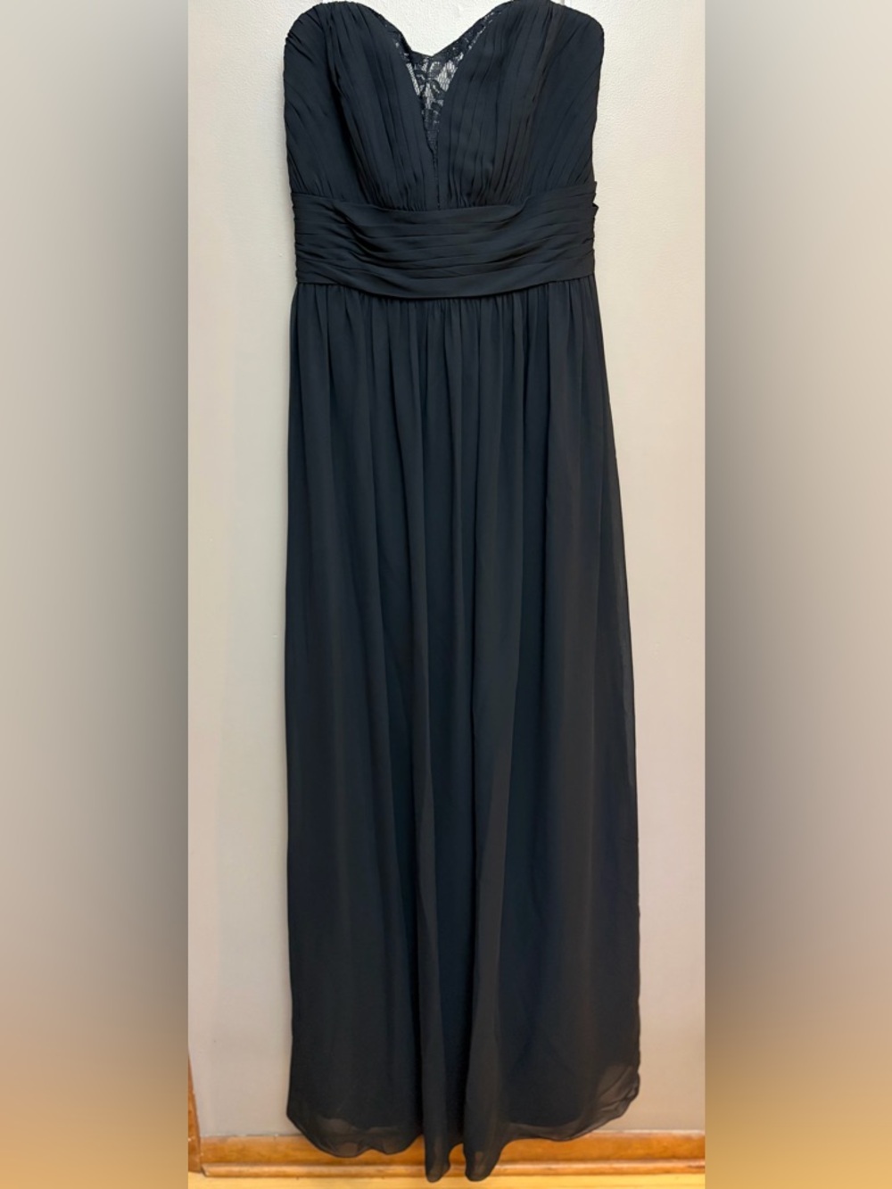 Strapless Lace Ruched Black Evening Gown 14 Dark Romantic Whimsigoth Wedding EUC